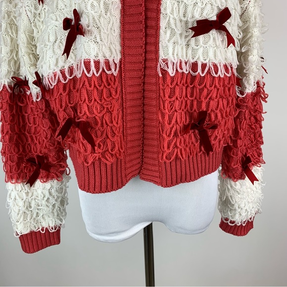 Mighty Fine Christmas Pink Bow Loop Cardigan Sweater Large - Picture 4 of 15
